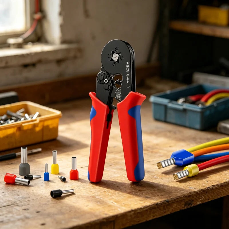 HSC8 6-4A Ferrule Crimper Plier 0.25-10mm² AWG23-7, Self-Adjustable Ratchet Crimping Tool for Wire End Ferrules