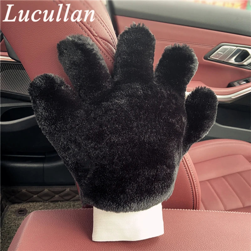 Lucullan Double Side Synthetic Wool Paw Mitt Super Soft Scratch Free 5-Finger Car Detailing Glove