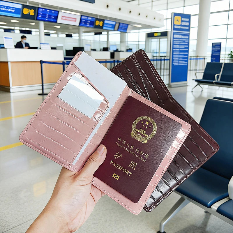 Fashion Crocodile Pattern Leather Passport Holder Custom Name Travel Luggage Tag Engrave Initials Retro Luxury Card Holder Gift