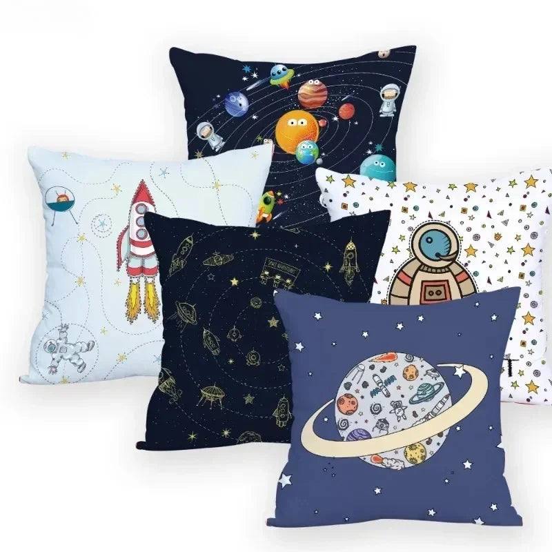 Cosmic pattern of the Sun, planets Double-sided Printed pillow cover Short plush Suitable living rooms sofas throw cushion cover