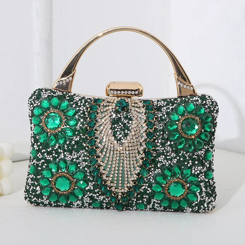 Luxury Party Evening Gold Diamond Women's Handbag Multi Crystal Strap Set Wedding Wallet Matching Wallet Handbag 2025 New Gift