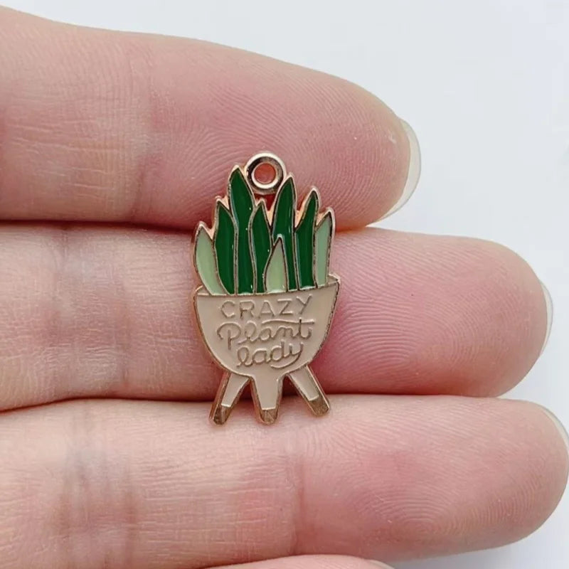 10Pcs Mixed Potted Plant Leaf Enamel Charms Alloy Small Pendants DIY Jewelry Making Accessories