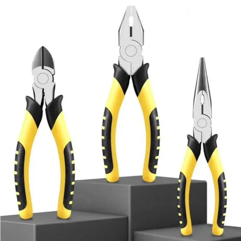 3pcs 6In Long Nose/Needle Nose/ Industrial Grade Pliers Suitable For Indoor And Outdoor Repair Work, Steel Cutting, Wire Cutting