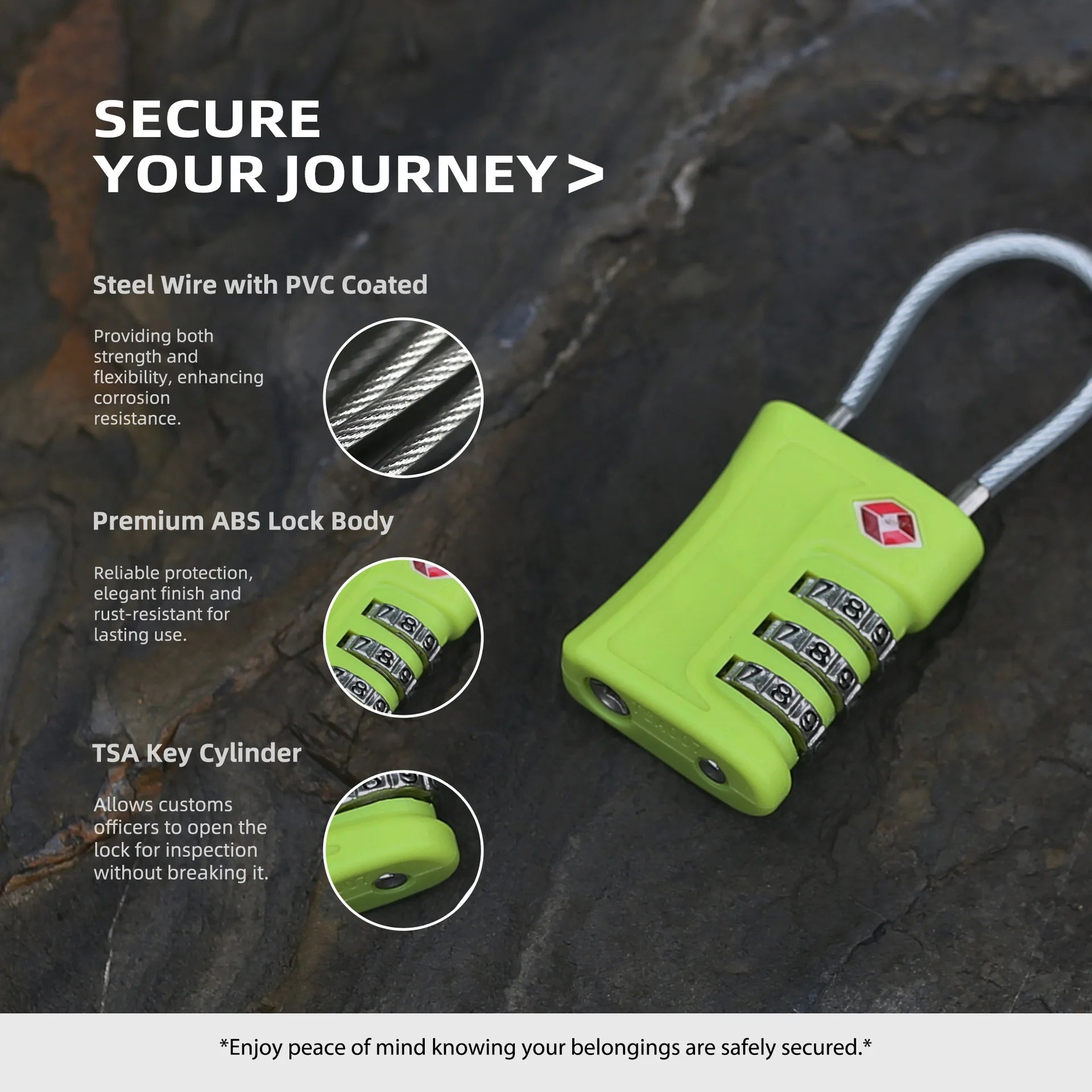 Portable TSA Customs Lock Gym Luggage Customs Lock Password Padlock Password Lock Anti-theft Code Padlock with Steel Cable
