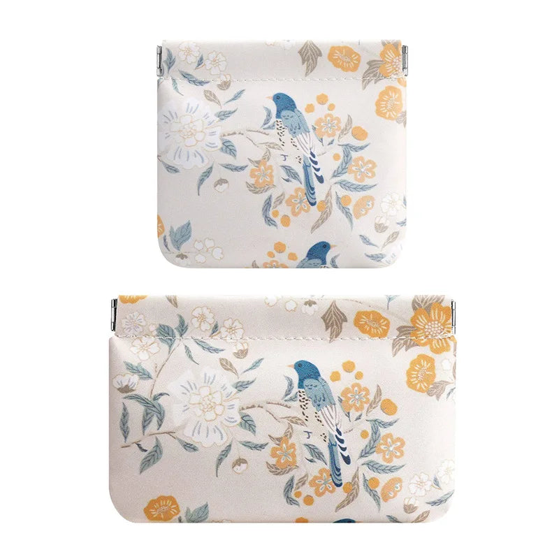 Chinese Floral Print Waterproof Auto-close Pouch, Multi-functional Portable Organizer for Cable Lipstick Coin Cosmetics