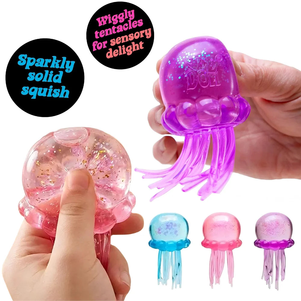 NeeDoh Trending Jellyfish & Cube Squish Toy, Soft Jelly Squeeze Stress Relief Fidget Toy, Sensory NeeDoh for Kids & Adults