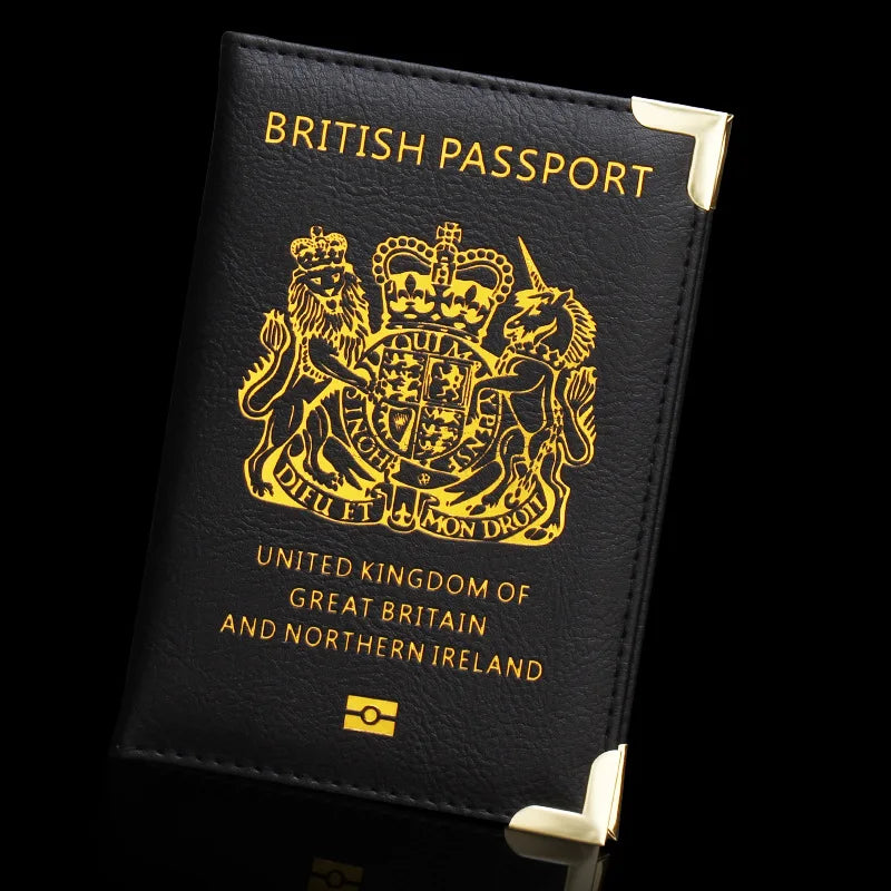 New British Copper Footed Passport Holder Leather Passport Cover Wallets Thin Metal Corner Passport Covers Travel Id Holder