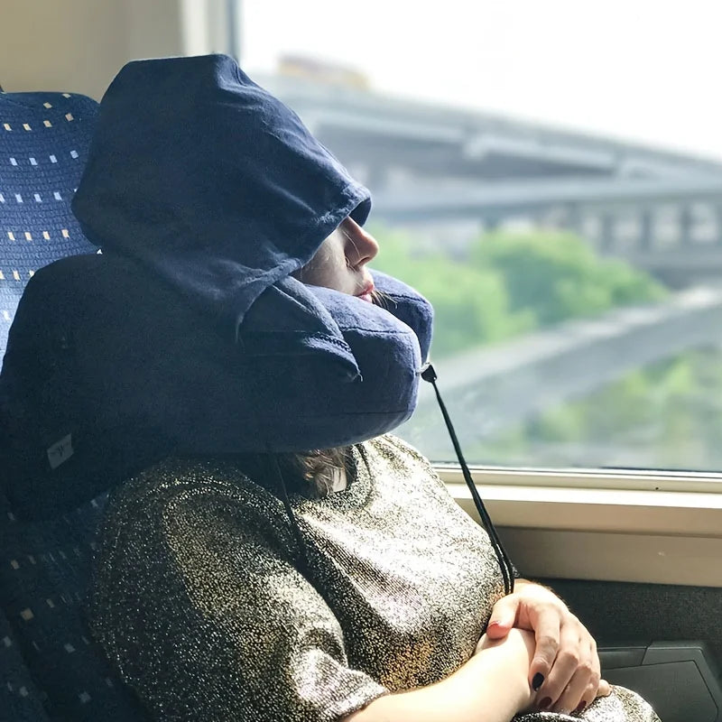 Portable multifunctional cervical pillow outdoor travel inflatable H pillow with cap U-shaped pillow nap plane train neck pillow