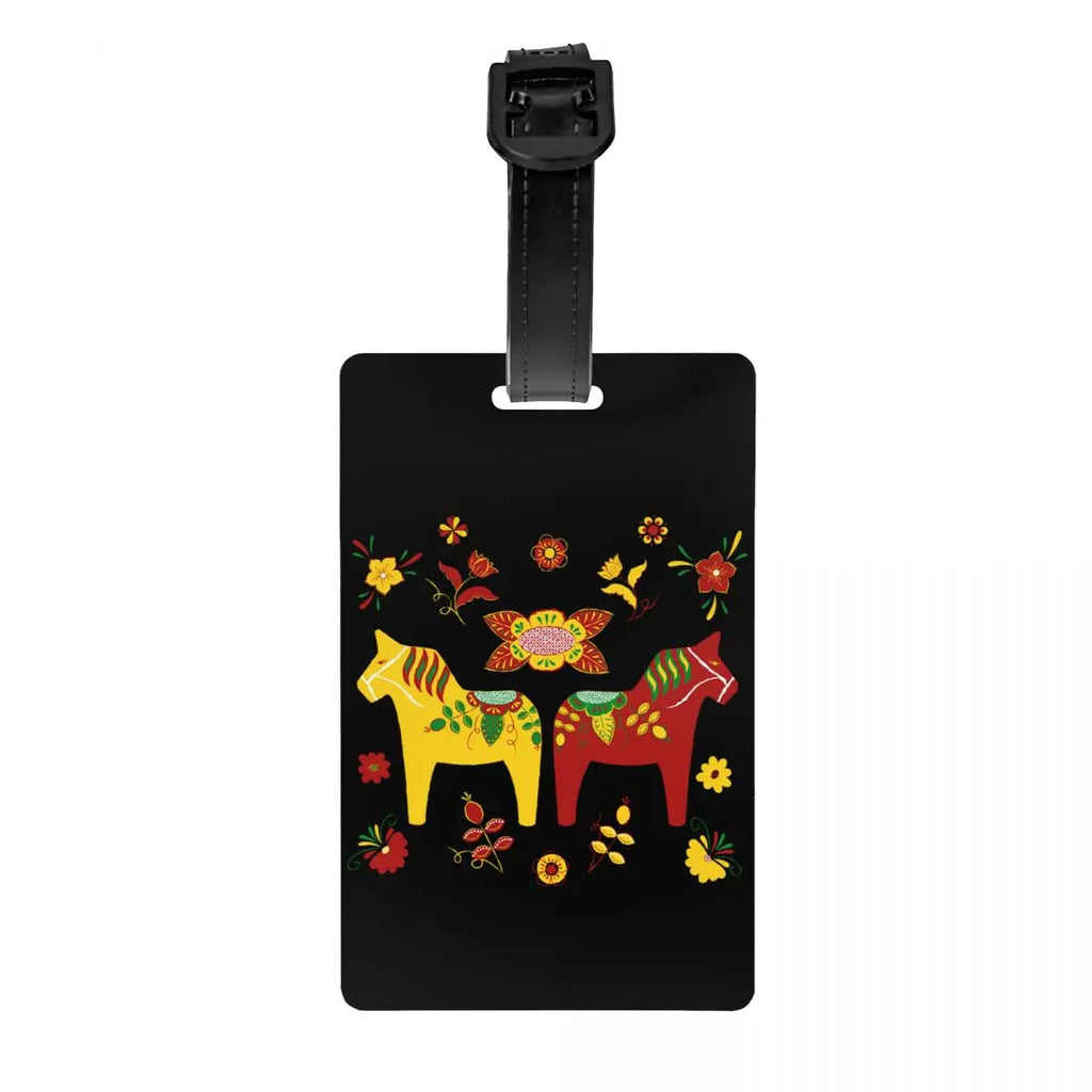 Custom Swedish Folk Cats Luggage Tag With Name Card Privacy Cover ID Label for Travel Bag Suitcase