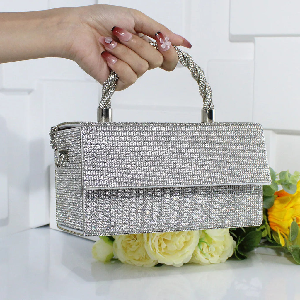 High-end fashion diamond-encrusted shiny women's dinner bag exquisite versatile dress bag temperament chain square bag