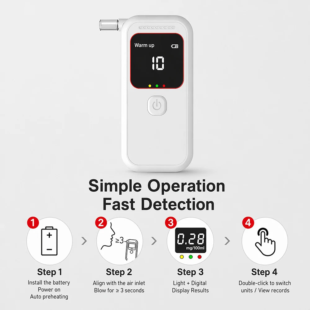 Alcohol Breathalyzer Tester LCD Display Voice Announcements Digital Alcohol Concentration Tester Home Drunk Driving Analyzer