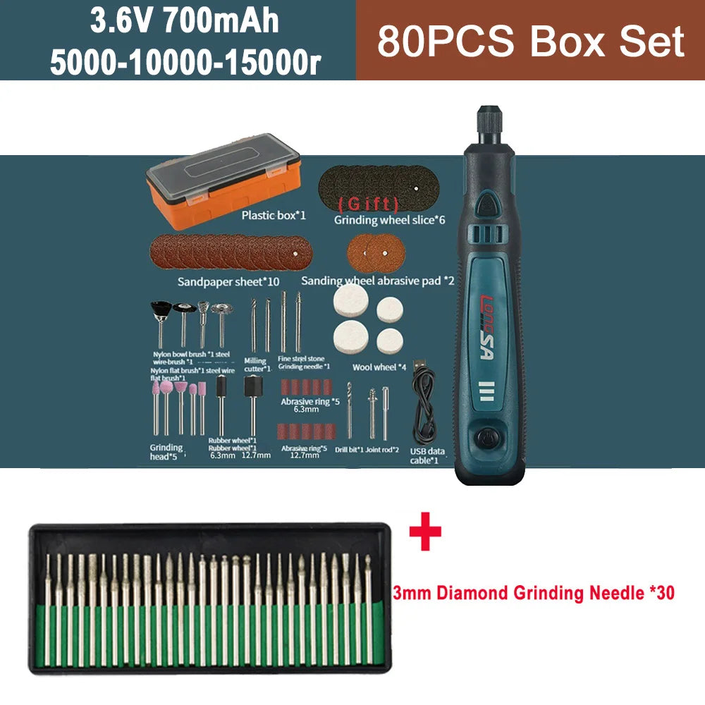 5000-20000r 4.2V Engraver Electric Drill Mini Grinder Engraving Pen Drilling Machine Cordless Rechargeable Micro Rotary Tool Kit