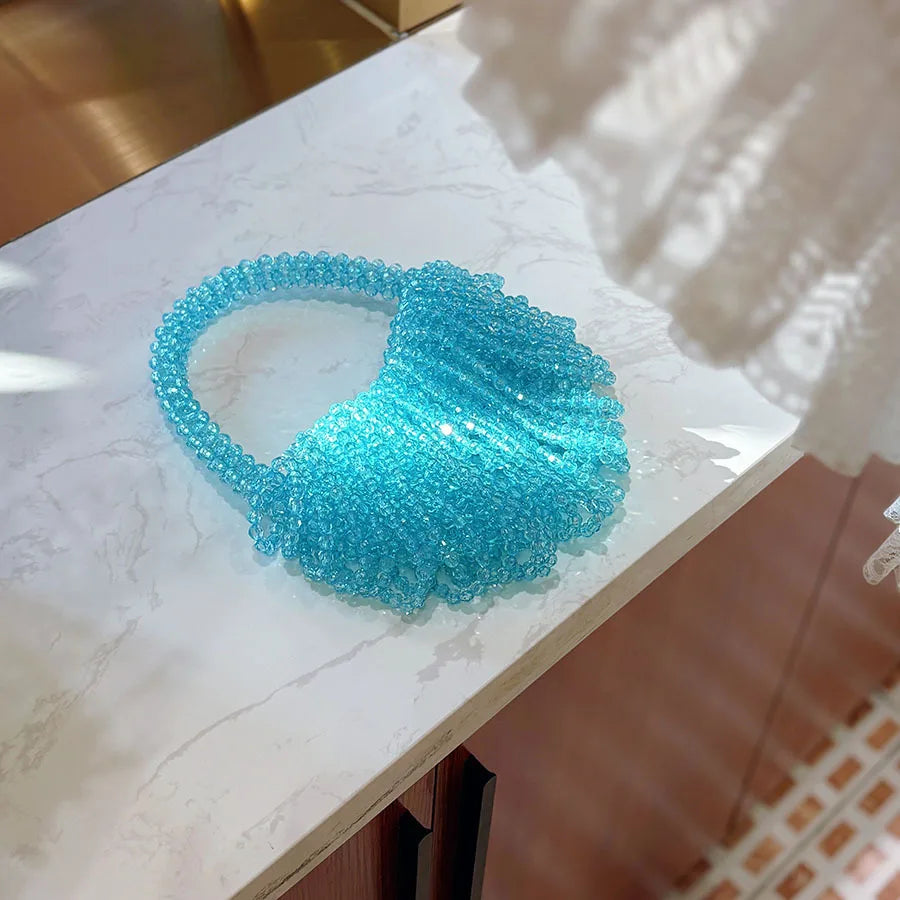 Crystal woven bag water blue temperament translucent hollow open handbag leisure travel bag