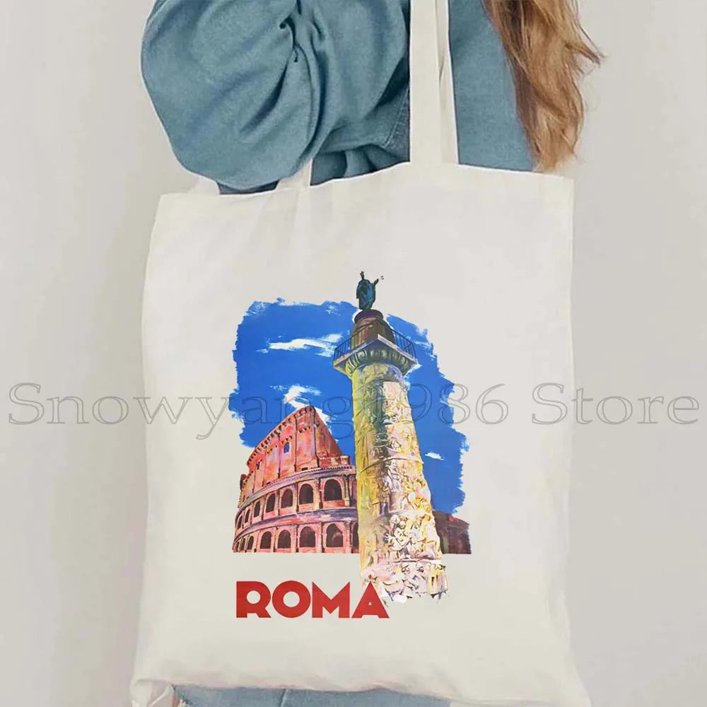 Funny Ciao Bella Saying Italy Flag Rome Colosseum Firenze Florence Panorama Italian Canvas Tote Bag Shopper Girl Casual Handbag