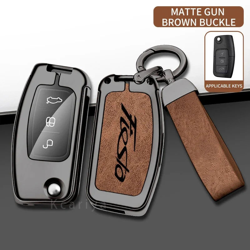 New Auto TPU Zinc Alloy Key Case Bag For Ford Fiesta Logo Car Key Chain Car Metal Key Shell Car Interior Decoration Accessories