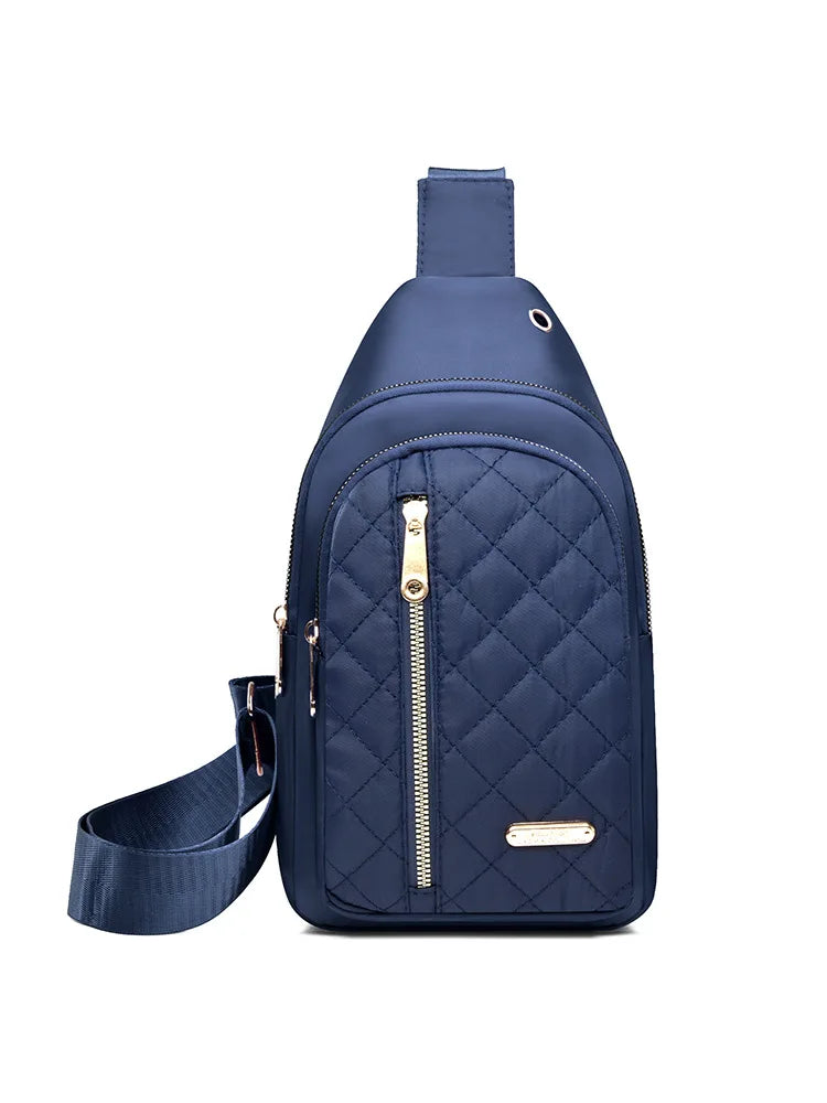 2025 New Women's Embroidered Nylon Breast Bag Fashion Versatile Embroidery Thread Grid Crossbody Bag Simple Outdoor Travel Daily