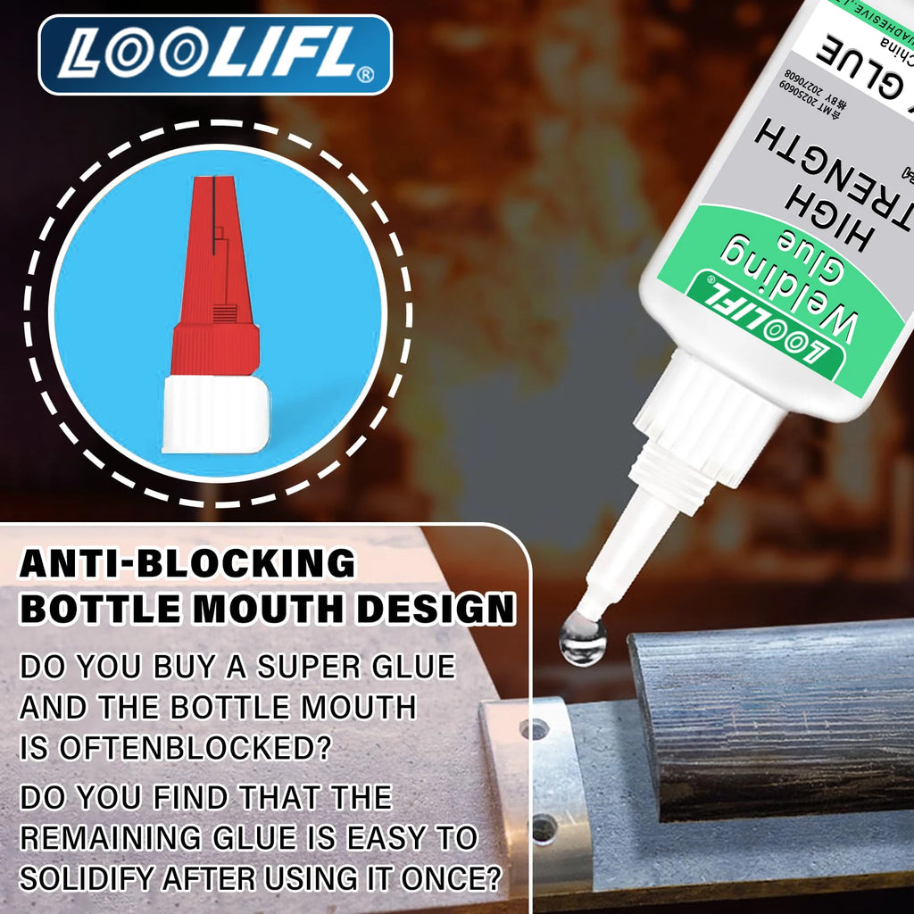 LOOLIFL 50g High Strength Oil-based Glue for Welding, Oil-based Super Glue, High Quality CA Glue - Universal Instant Adhesive for Resin Ceramics Metal Glass Wood, Complimentary Precision Dispenser.