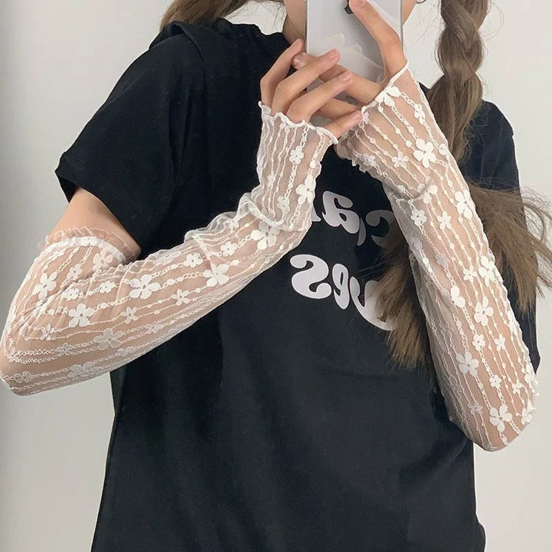 1Pair Lace Sunscreen Sleeve Summer Thin UV Protection Ice Sleeve Fashion Driving And Riding Mountaineering Gloves