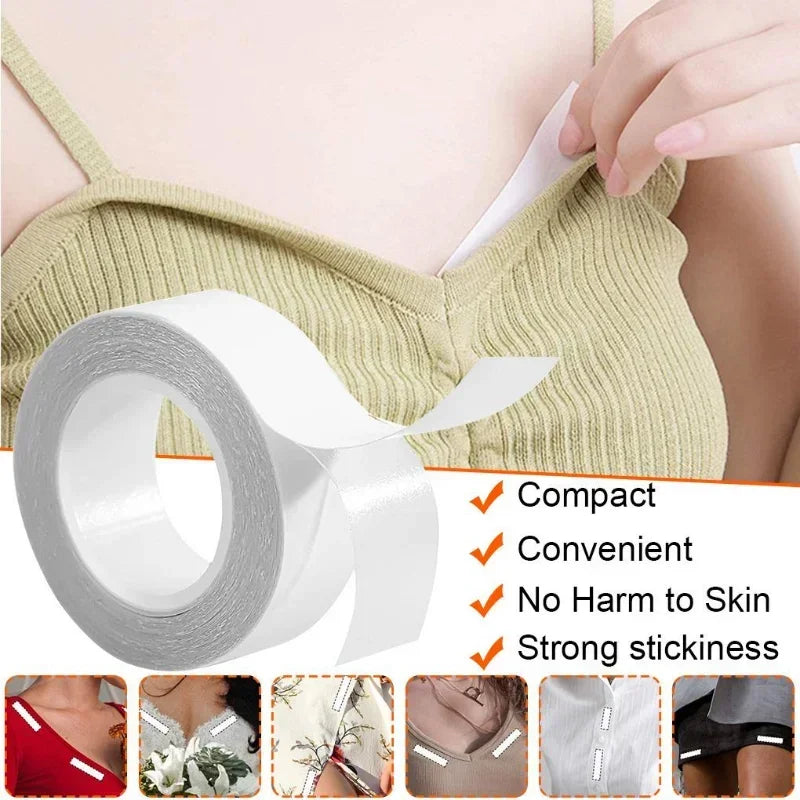 5M Waterproof Dress Cloth Tape for Women Double-sided Secret Body Adhesive Breast Bra Strip Safe Transparent Clear Lingerie Tape