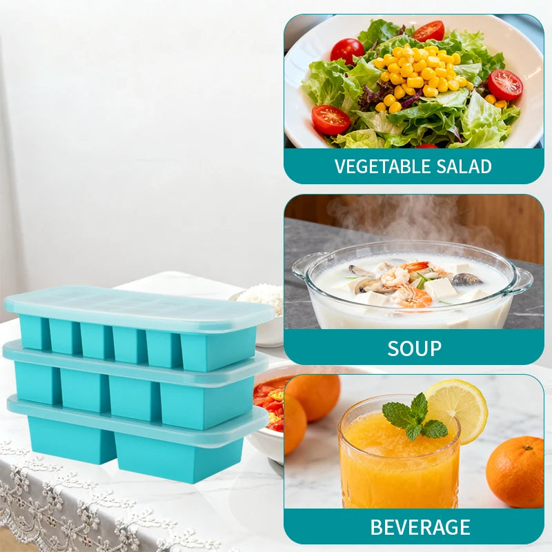 2 or 3-piece Silicone Freezer Tray Mold with Lid, Storage Box Food Box, Storage Containers for Soup, Broth, Meal Prep, Ice Cubes