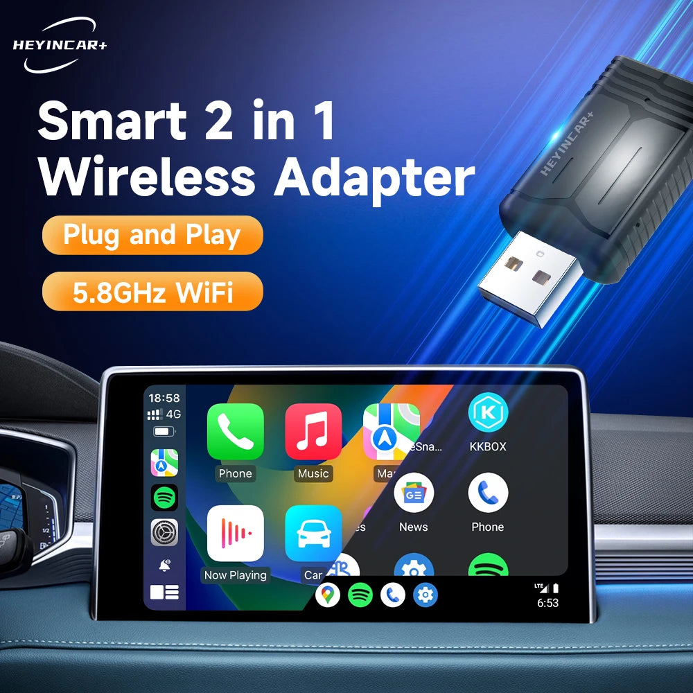 HEYINCAR Wireless CarPlay Dongle Wireless Android Auto Adapter AI Smart Box Car Intelligent Systems For Car With Wired CarPlay