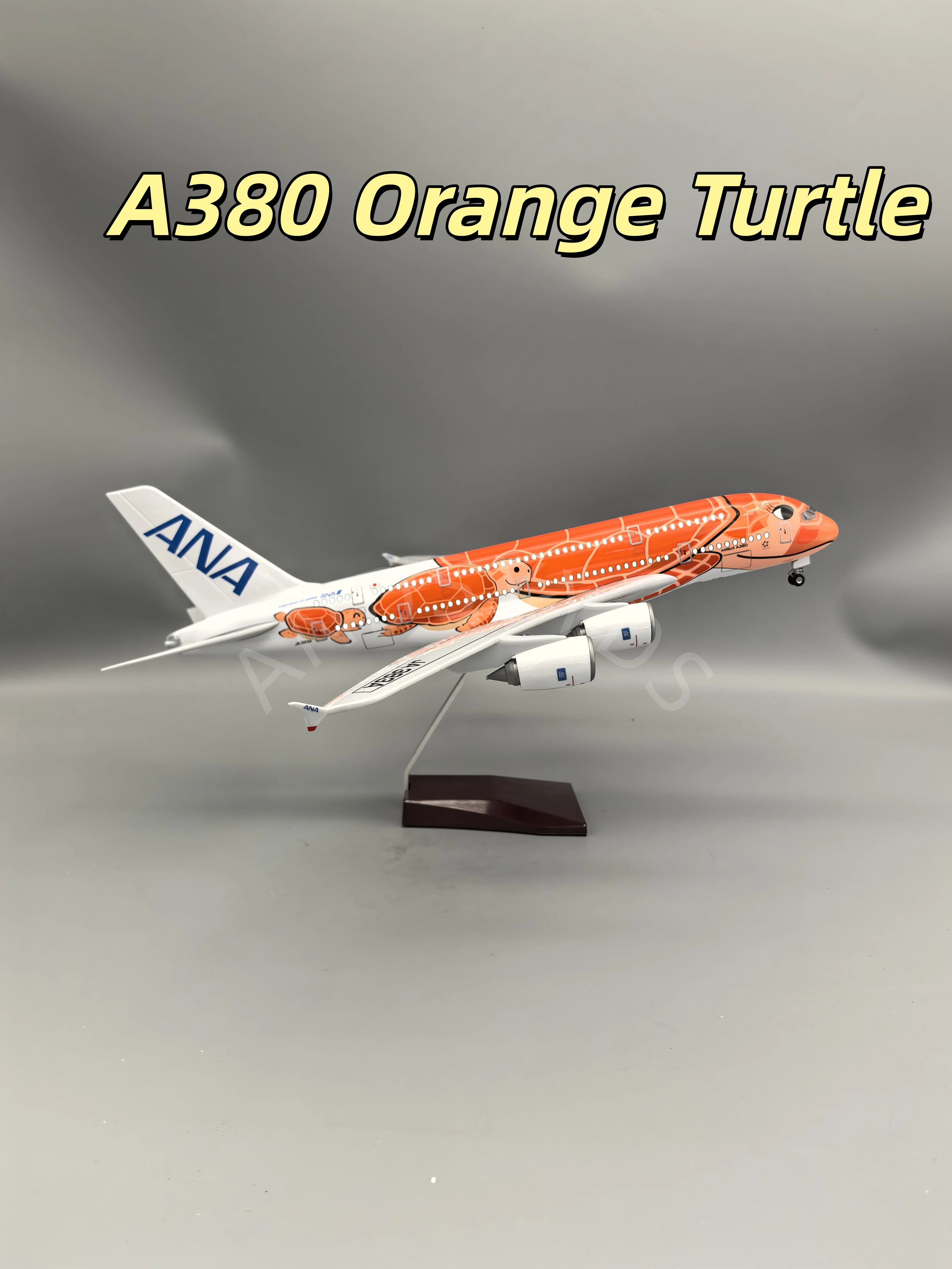 47cm A380 Sea Turtle Airlines Series Aircraft 1/160 Scale Resin 380 UAE painted Airplane Model Plane With LED & Wheel Ornament