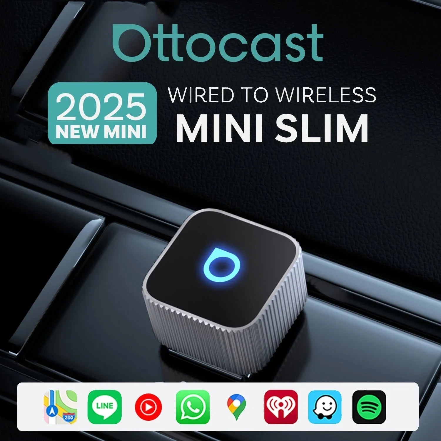 Ottocast Mini Slim Wireless Adapter Wireless CarPlay Android Auto For OEM Car Plug and Play WiFi Bluetooth Auto Connection