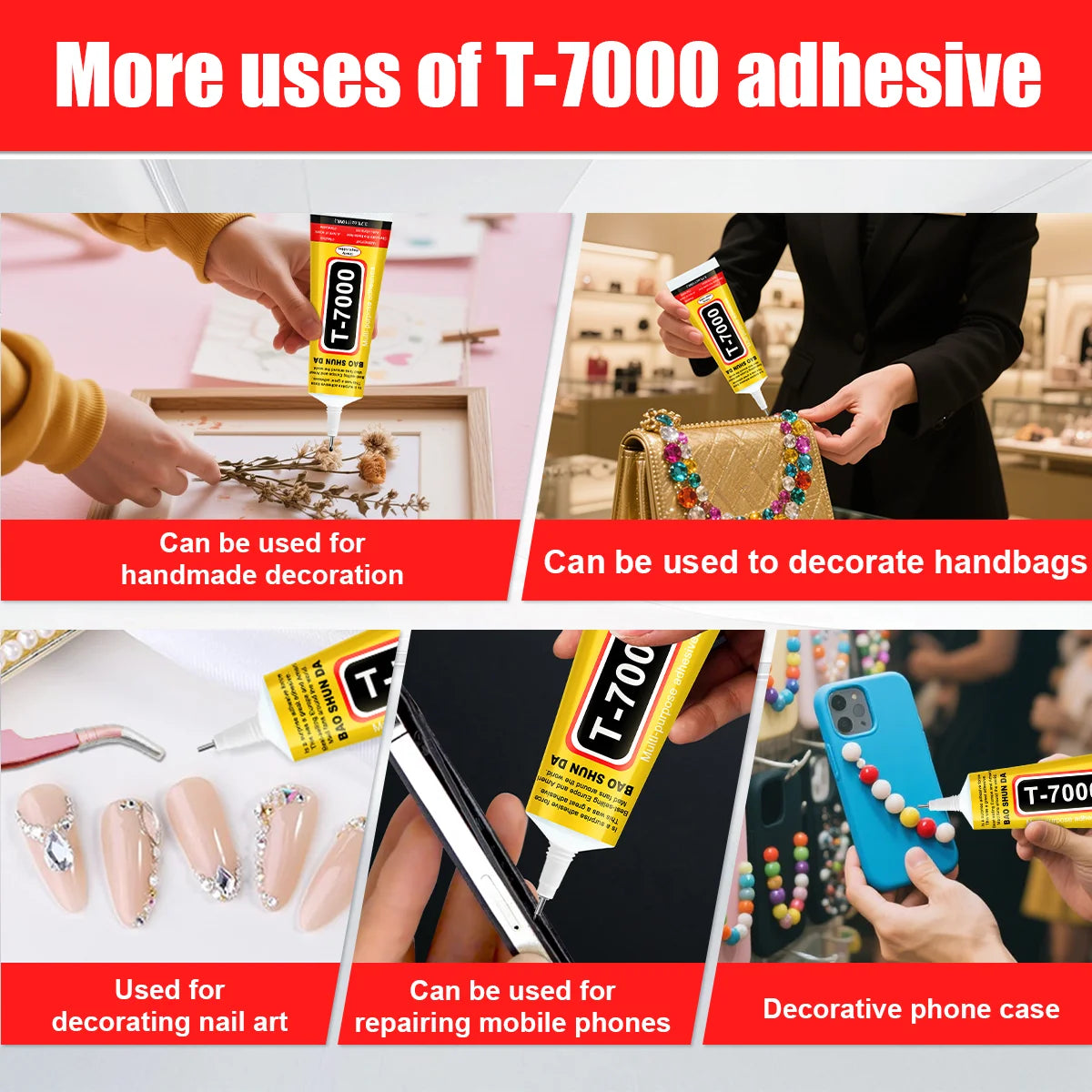 T7000 Black Soft Adhesive T-7000 Computer Touch Screen and Mobile Phone Touch Screen for Anti-Vibration Shelf Repair Coating 15/25/50/110ml with Precision Syringe