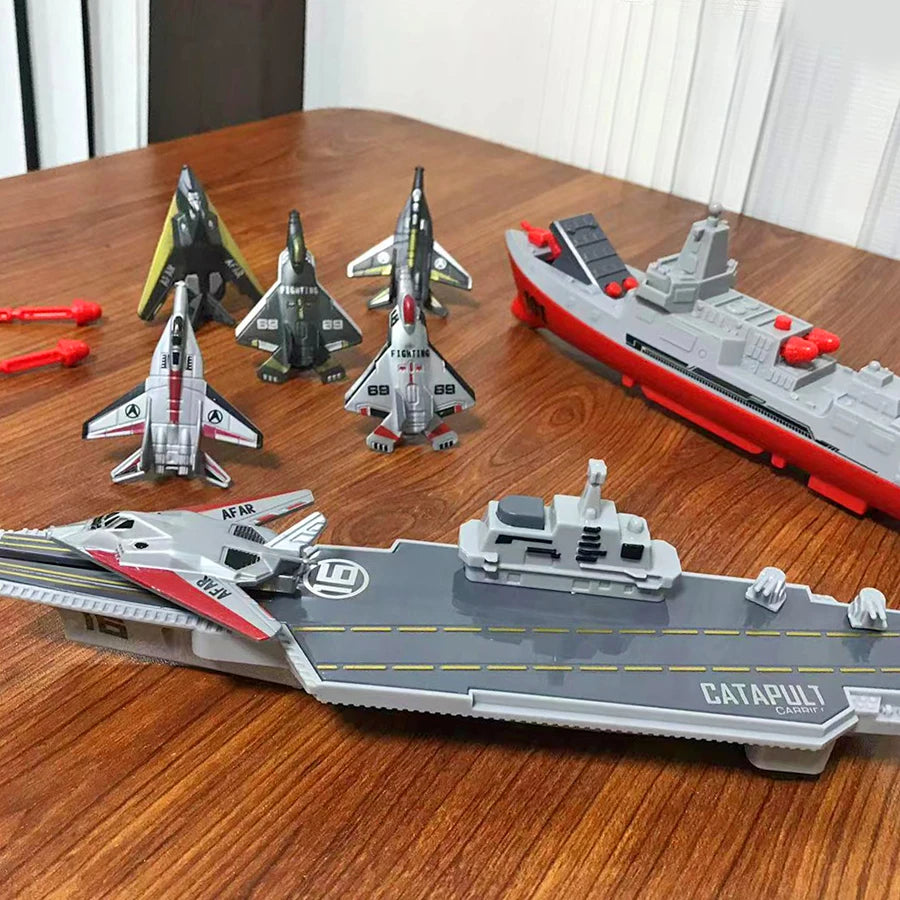 Aircraft carrier and frigate launchers, capable of launching fighter jets, military toy sets for boys and girls