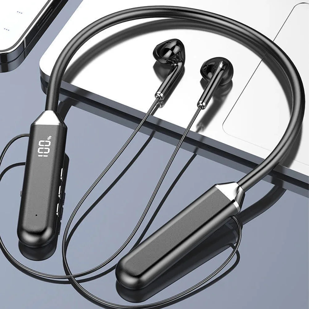 Neckband 5.2 Bluetooth Headphones Extra Long Standby Stereo Noise Reduction Earplug Sports Headphones With Digital Display