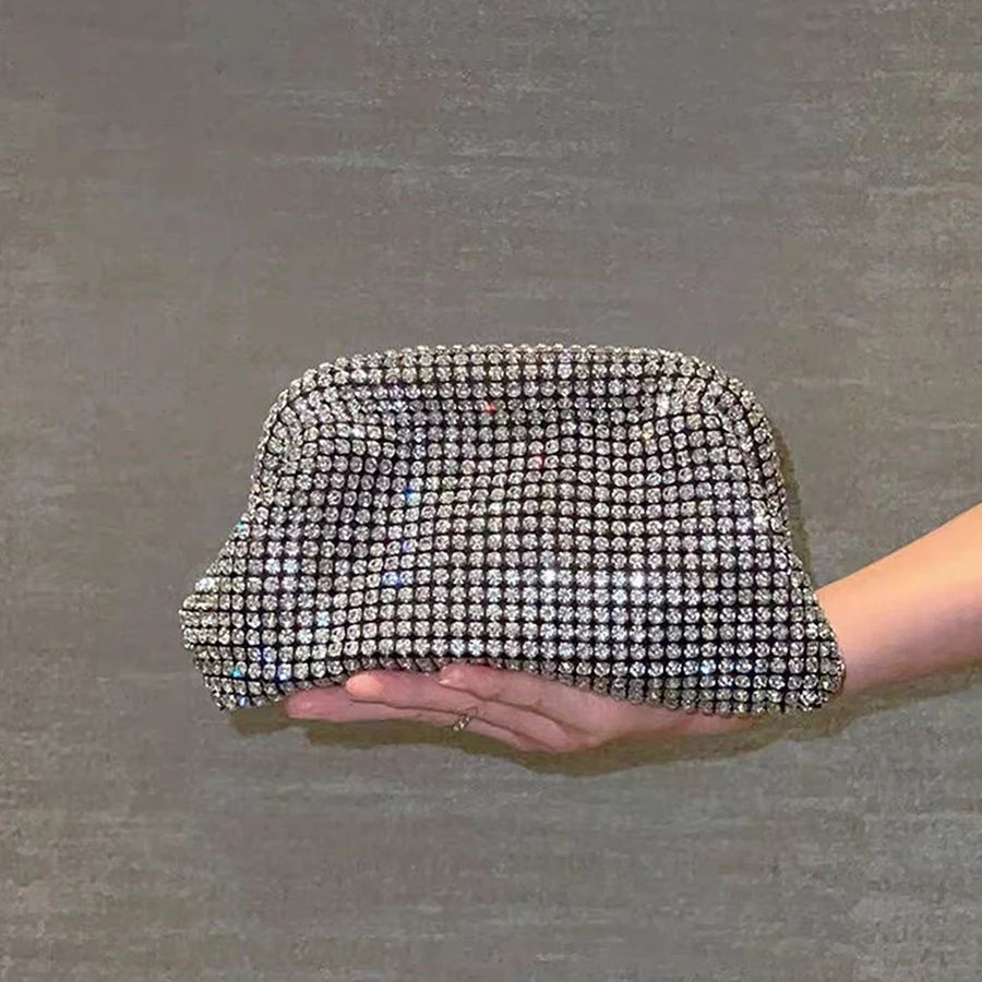 Luxury Shiny Rhinestones Handmade Evening Clutch Bags New Cloud Folds Purses and Handbags Wedding Party Chains Crossbody Bags