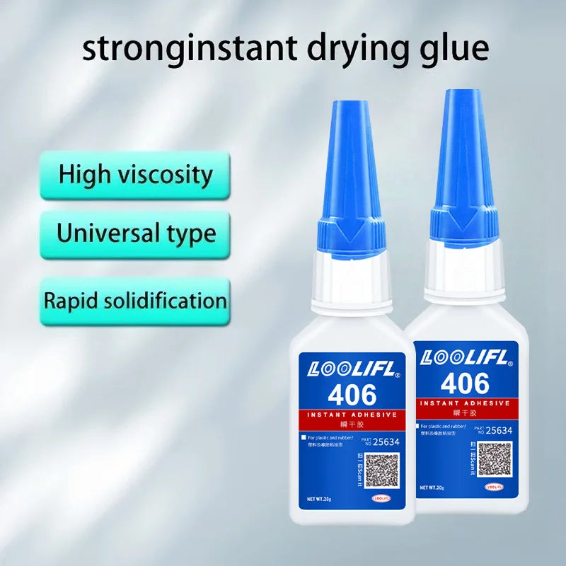 406 Super Glue Instant Cyanoacrylate Adhesive Strong Bond for Plastic Rubber Metal Wood Ceramic Fast Drying Clear Repair Glue