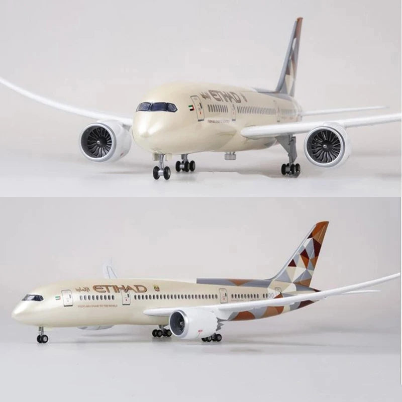43cm Airplane Toy b787 Aircraft Etihad Air Airplane Model Resin with Light & Wheel Planes Airplanes Decoration Home Plane Toy