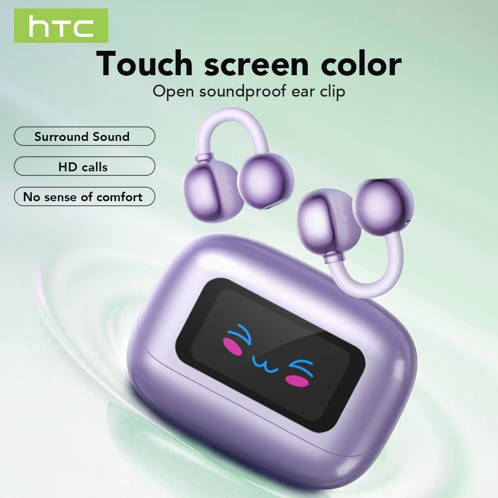 HTC Wireless Bluetooth Earphones NE54 Earclip AI Translator Earbud Smart Touch Screen HIFI Music Bone Conduction Headphones