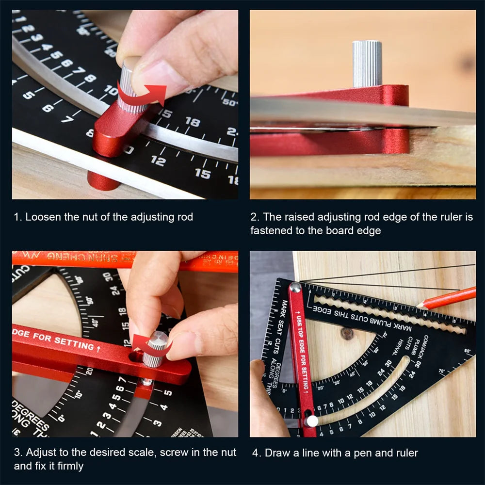 1PC 7-inch Adjustable Triangular Mountain Ruler Marking Ruler Aluminum Alloy Angle Ruler Woodworking Measurement Auxiliary Tool