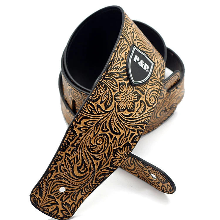 P&P Professional Guitar Strap | Anti-Wrinkle Polyester | Adjustable 33.8"-54.7" (86-139cm) | Leather Ends + Hidden Pick Clip