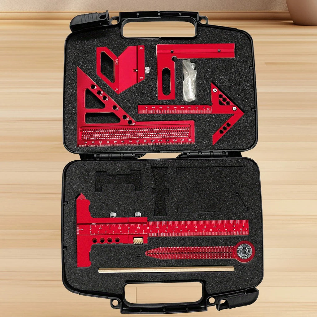 Aluminum Precision Woodworking Square Kit 6-10Pcs with Box,  Scribing Layout Ruler Quick Splicing DIY Woodworking Measuring Tool