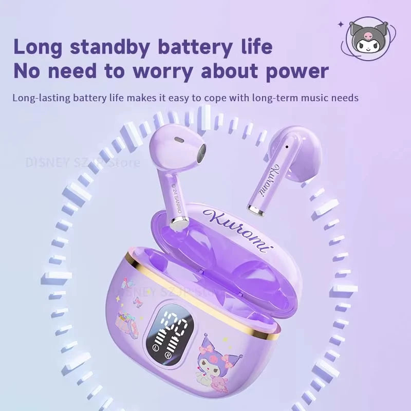 Original Sanrio TWS Bluetooth Earphones Clear Case Kuromi Wireless Headset Hello Kitty In-Ear Sport Noise Reduction Headphone