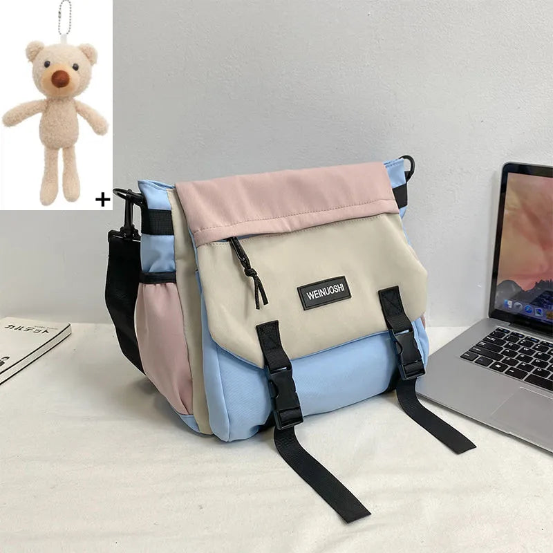 Japanese Simple Men Messenger Bag Korean Bag Student Nylon Waterproof Canvas Bag Tide Shoulder Crossbody Bags for Women Satchel