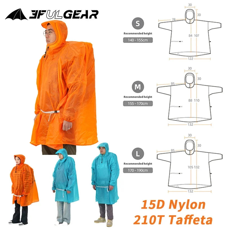 3F UL GEAR Sleeve Raincoat Outdoor Ultralight 15D/20D/220T Nylon Rain Jacket Waterproof Cycling Hiking Jackets Poncho Raincoat
