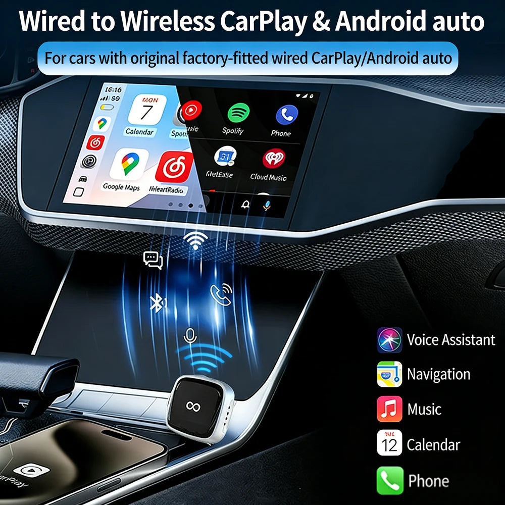Wireless Carplay Adapter & Android Auto 2026 Upgrade Wired CarPlay to Wireless,2-in-1 Mini USB Design with Fast Stable Connectio