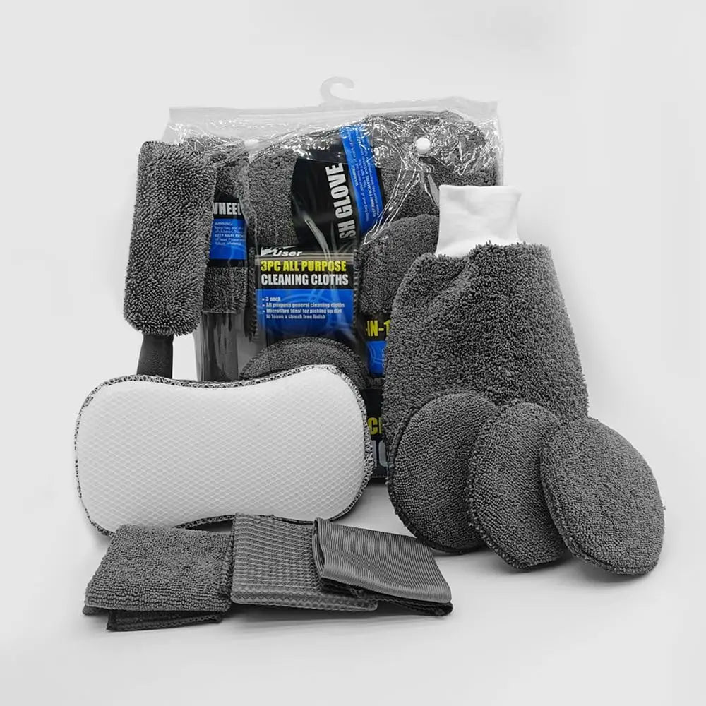 9PCS Car Cleaning Tool Kit, Complete Wash & Detailing Set with Brush, Mitt, Sponge & Towels