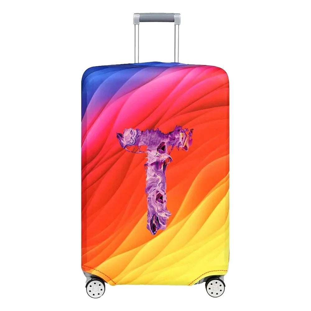 Luggage Cover Travel Suitcase Protective Cover Paint Letter Pattern Dust-Proof Stretch Fabric for 18-32 Inch Baggage Case