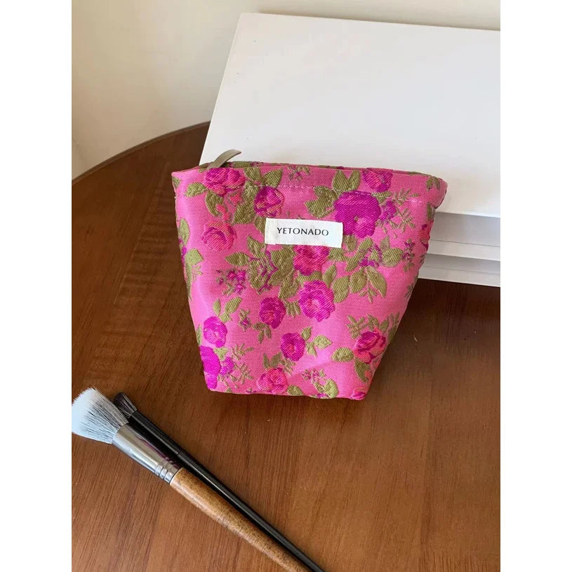 Floral Pattern Canvas Mini Bag Travel Portable Toiletry Pouch Casual Coin Purse Hand Storage Bag