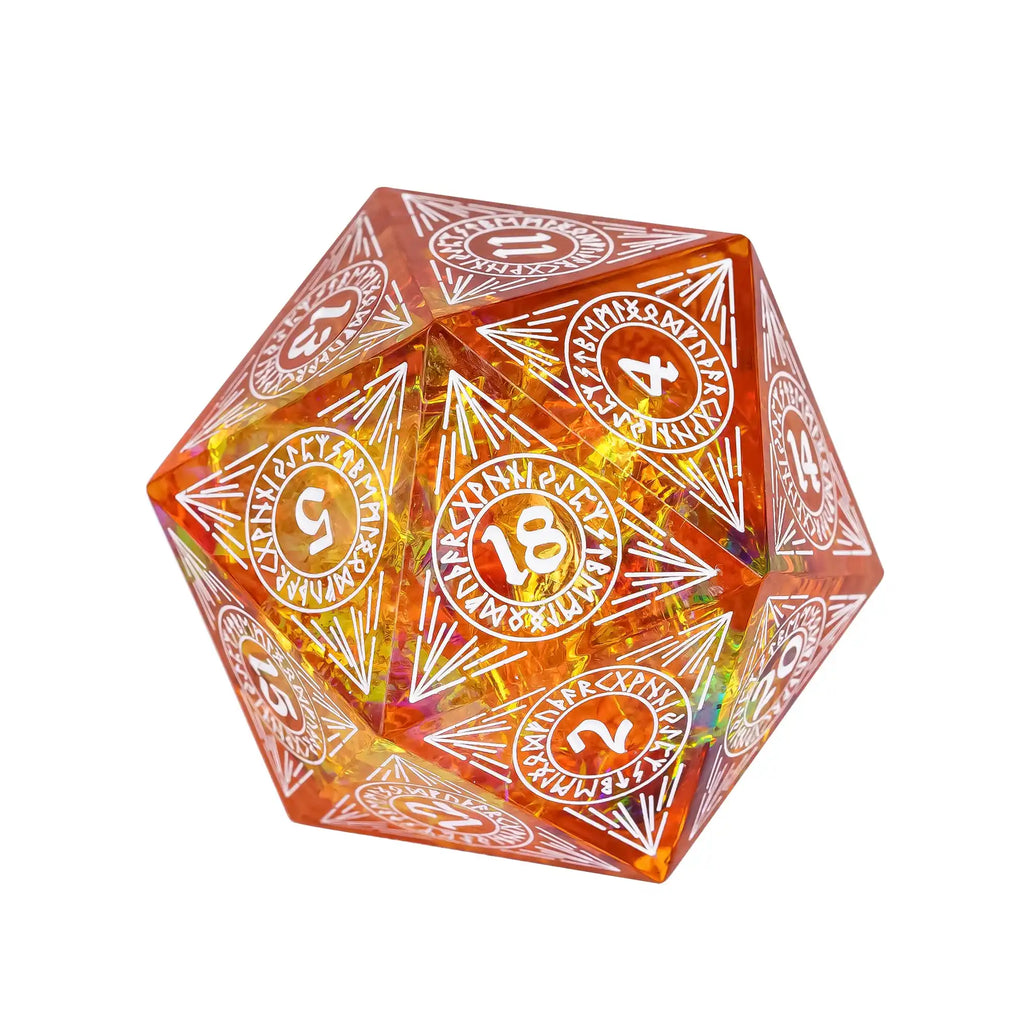Cusdie 33mm Rainbow Film D20 Dice, 20 Sided Resin Sharp Edges Dice, Single D20 Polyhedral Dice, for Role Playing Board Game