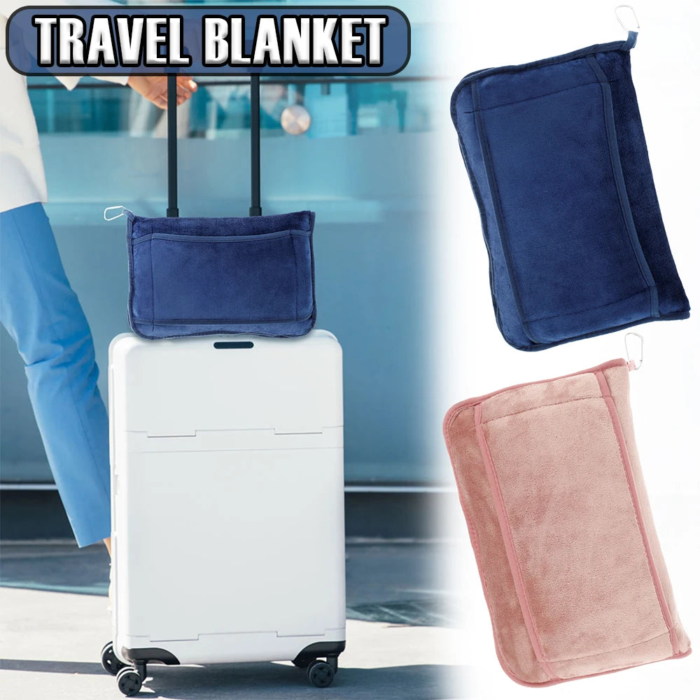 Portable Travel Blanket Soft Flannel Airplane Blanket Foldable 2 In 1 Travel Pillow and Blanket Set Plane Car Travel Accessory