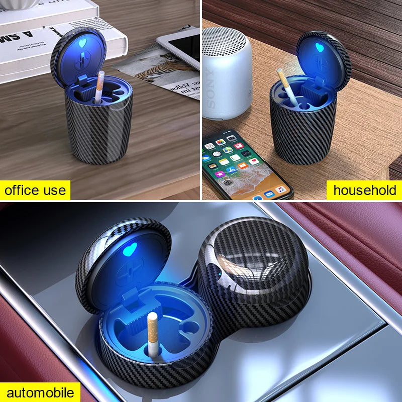 Car ashtray, universal one click open lid, personalized LED ambient light, ashtray, car smoke prevention and extinguishing box