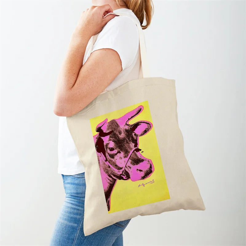 Vintage Art Andy Warhol Women's Shoulder Bag Eco Shopping Bag Casual Women Canvas Tote Flower Abstract Printing Handbag Gift