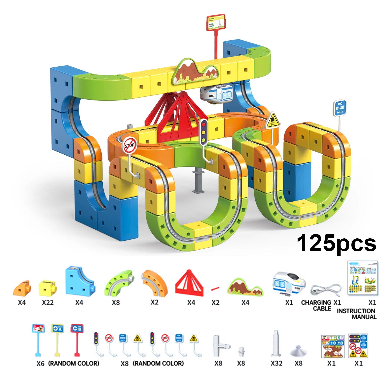133PCS Magical Track Train Car Children Educational Electric Magnetic Levitation Train Track Cube DIY Building Toy Birthday Gift