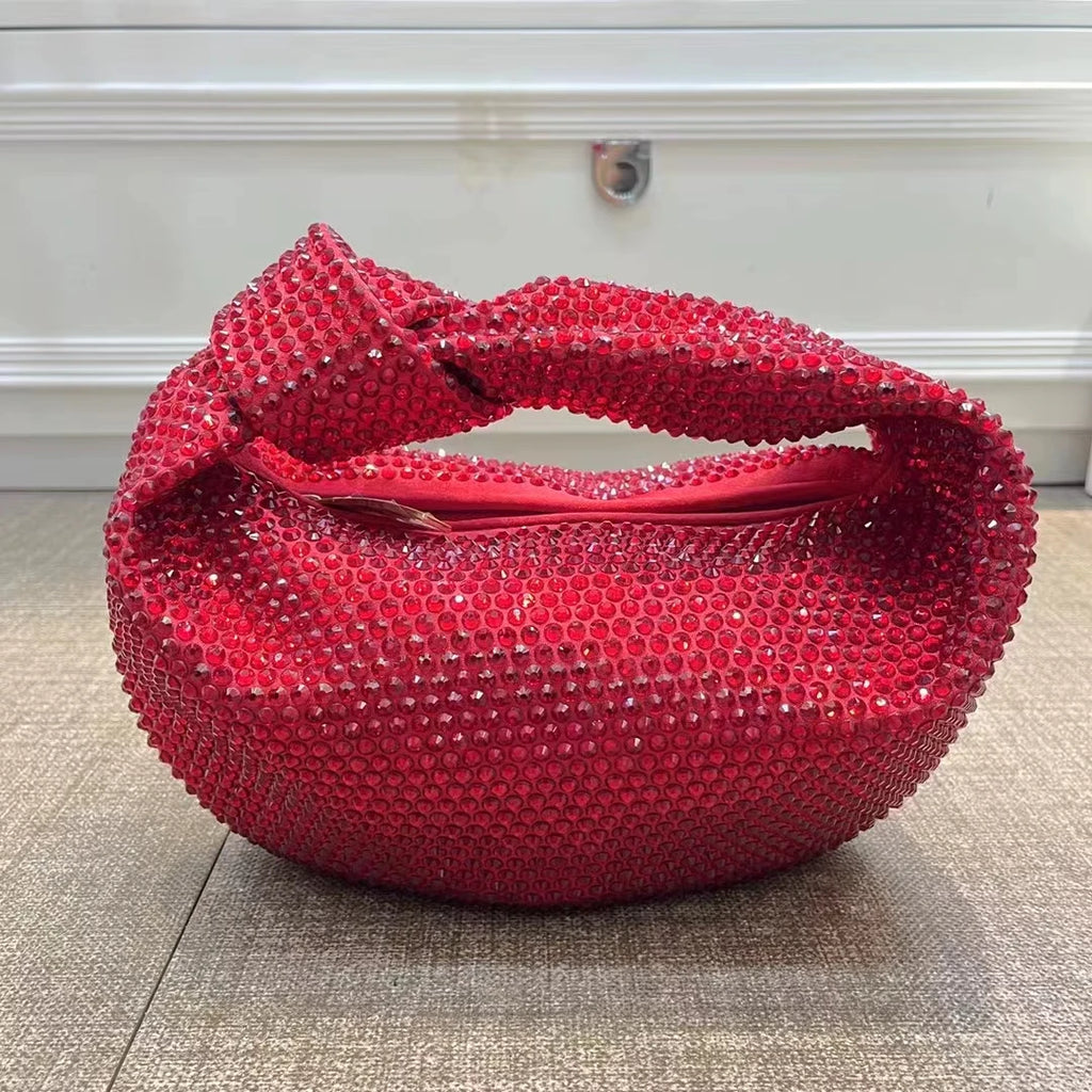 Luxury Designer Knotted Crsytal Rhinestone Diamond Cloud Bag Women's Handbag Bling Shiny Evening Bag Dinner Party Clutch Purse
